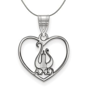 Sterling Silver Alpha Chi Omega Heart Pendant Necklace - 20 Inch